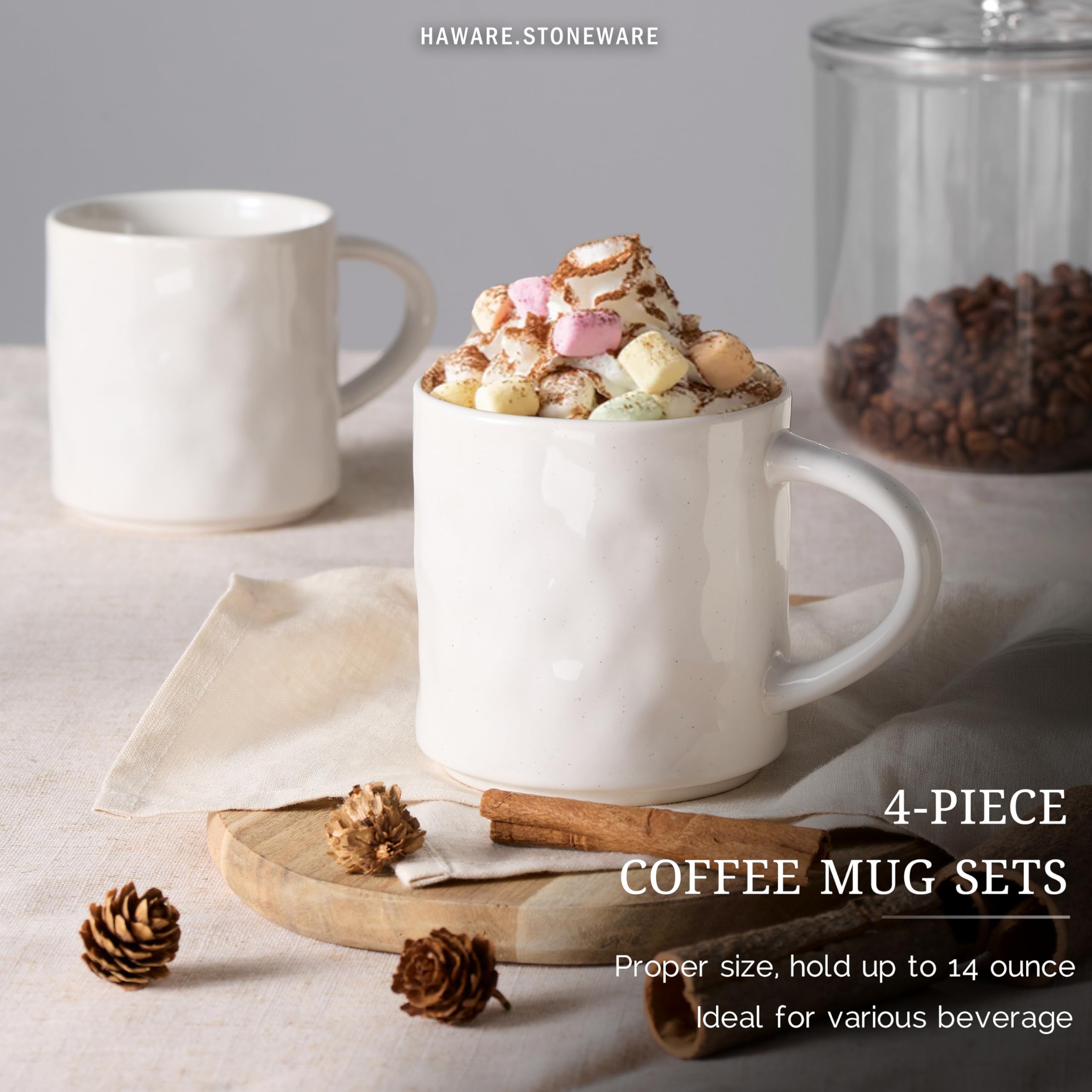 Amazon.com | HaWare 14OZ Coffee Mugs Set of 4, Stoneware Coffee Cups with  Handle, Latte Mug for Man, Woman, Dad, Mom, Modern Tea Mugs for  Latte/Cappuccino/Cocoa/Milk, Dishwasher& Microwave Safe, Speckled White:  Coffee