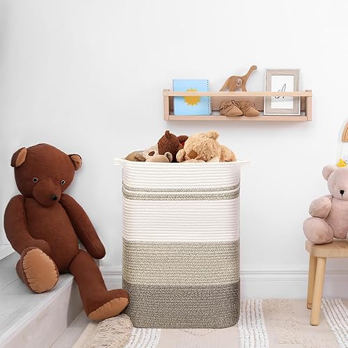 Miniatura 6 de DOFASAYI Cesta de lavandería  Cesta de lavandería, cesta alta de almacenamiento de cuerda de algodón con asas, cesta decorativa para manta de sala