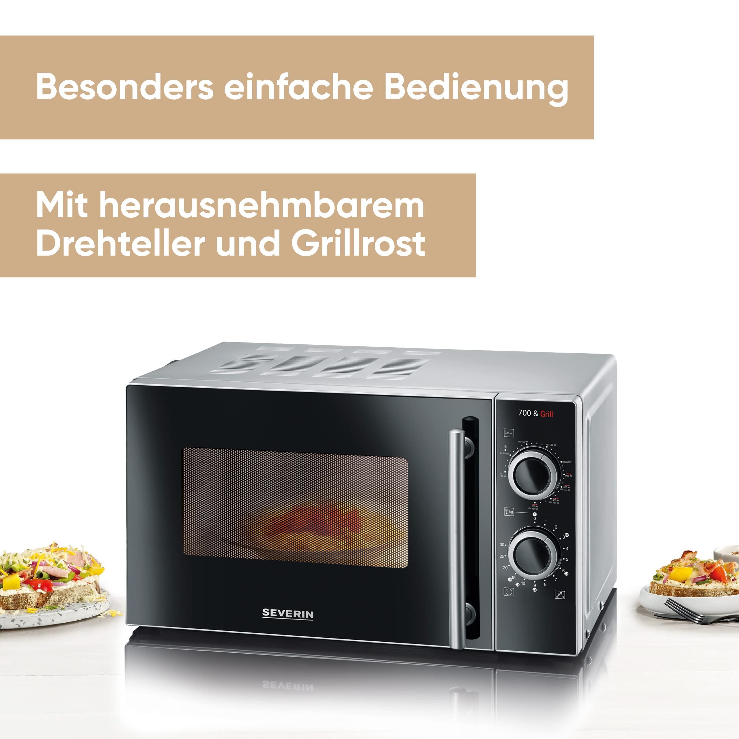 SEVERIN 2-in-1 Mikrowelle mit Grill 700 W, MW 7771, silber-schwarz