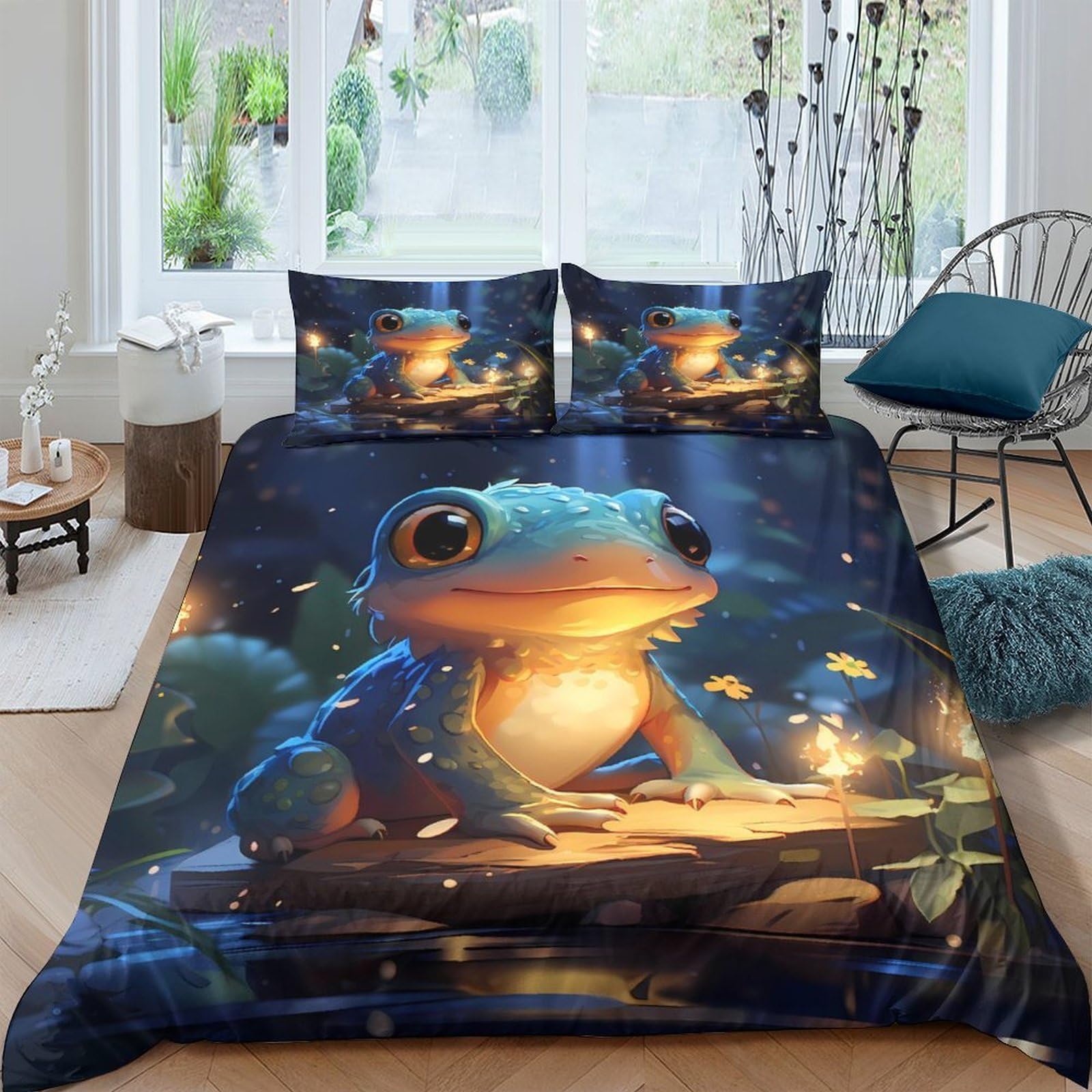 Ctjqhvkz Style-3 3D Printed Cute Frog Night Forest Fitted Sheet Microfiber Soft Breathable Firefly Mattress Cover For Bedroom Dorm Decor Single（135X200cm）