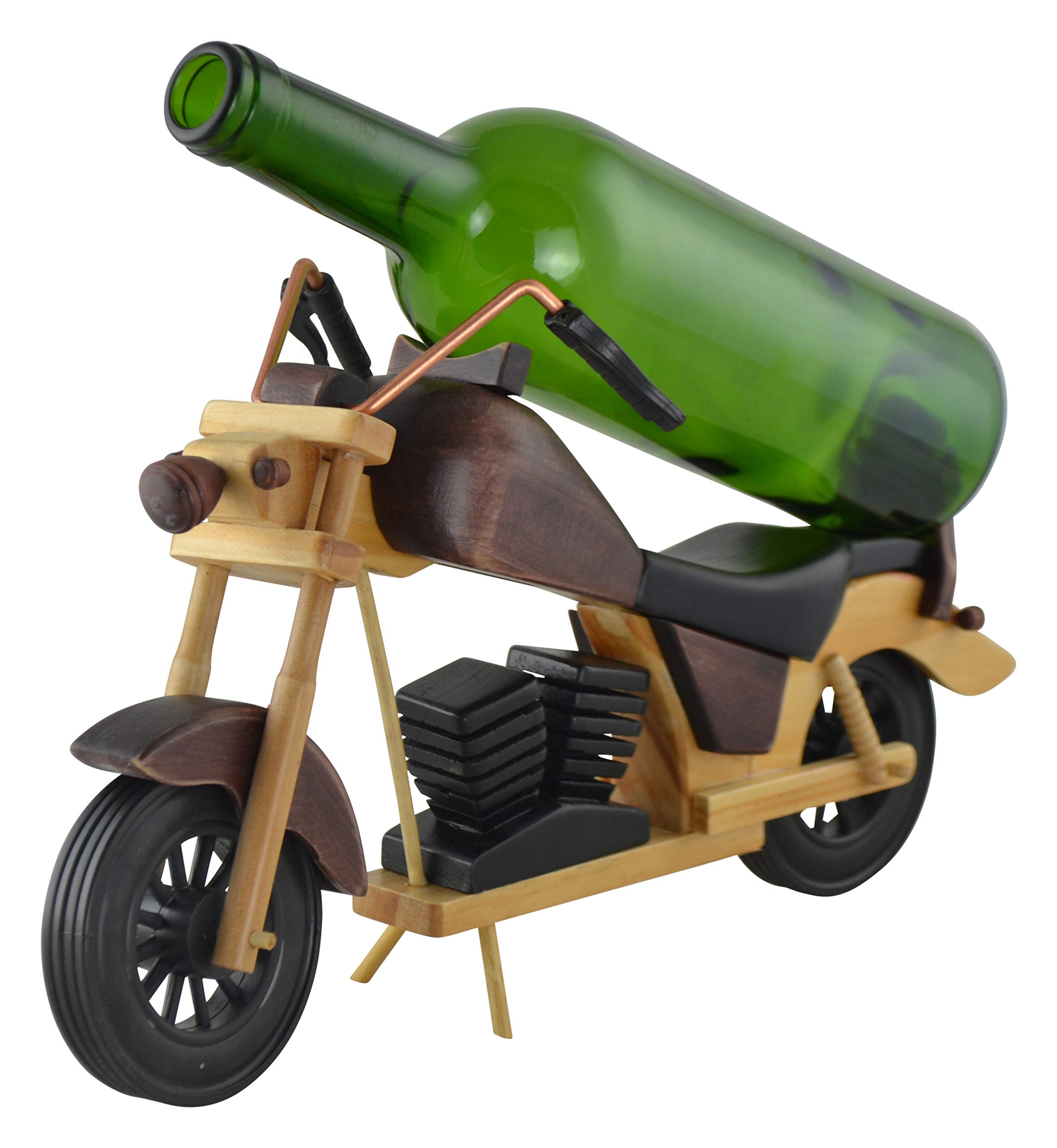 Threestar Vintage Wooden Motorcycle 750ml Wine Bottle Holder