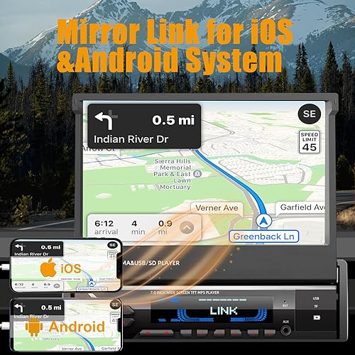 Miniatura 3 de Actualización Reproductor estéreo de automóvil de un solo DIN compatible con Apple Carplay y Android Auto - Pantalla táctil motorizada de 7 pulgadas