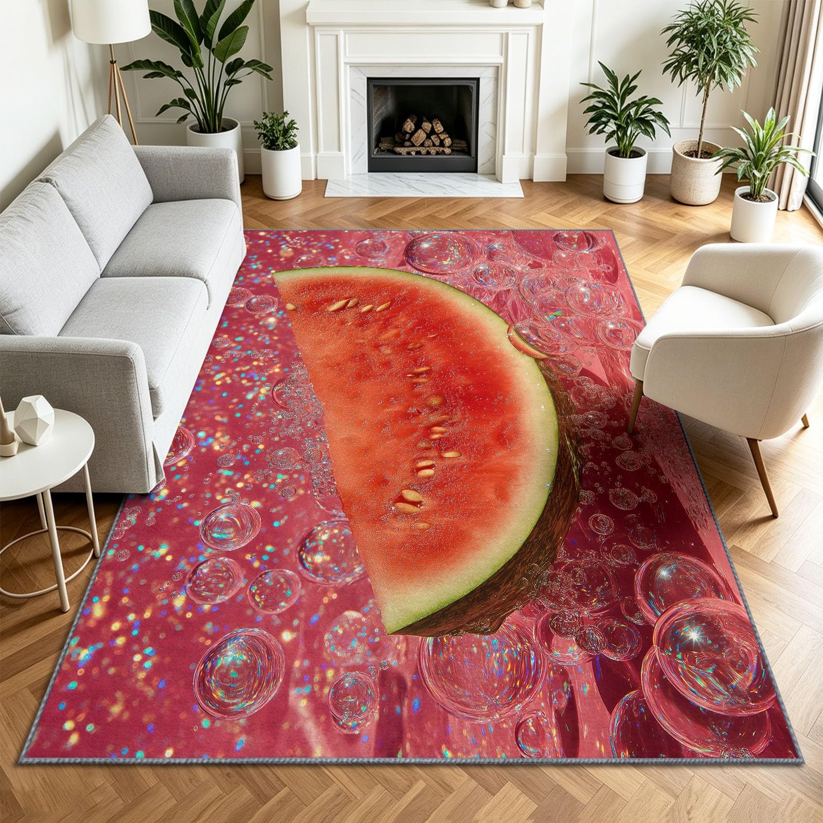 Tappeto a forma di disco di anguria scintillante, per soggiorno, 80 x 150 cm, a pelo corto, per fotografia fantasia, morbido, antiscivolo, lavabile, per camera da letto, cameretta dei bambini