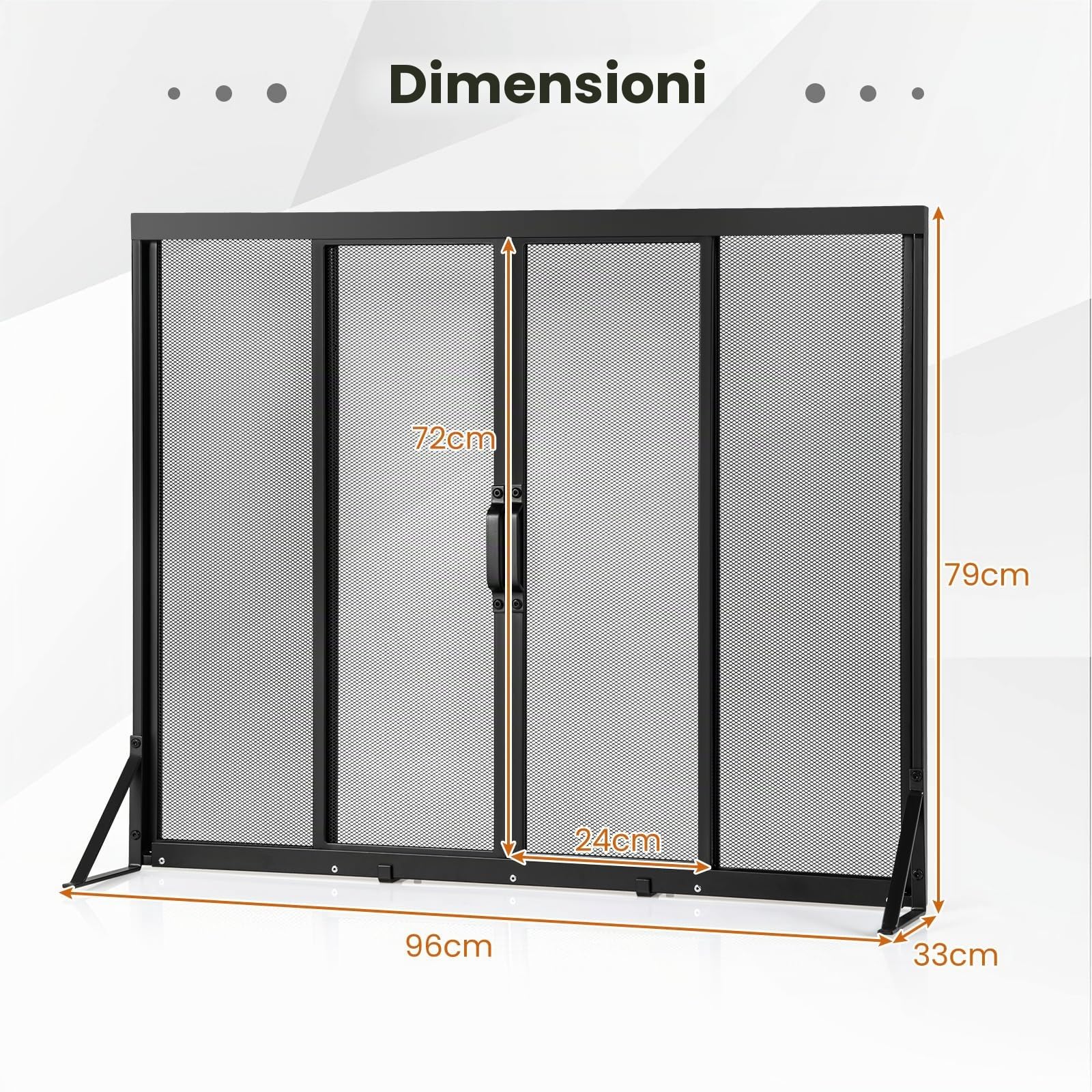 GIANTEX Schermo per Camino con Porte Scorrevoli in Metallo, Parascintille Protettivo 89 x 72/96 x 79 CM per Isolare Scintille e Cenere, Parascintille Camino con Supporto Triangolare (96 x 79 cm)