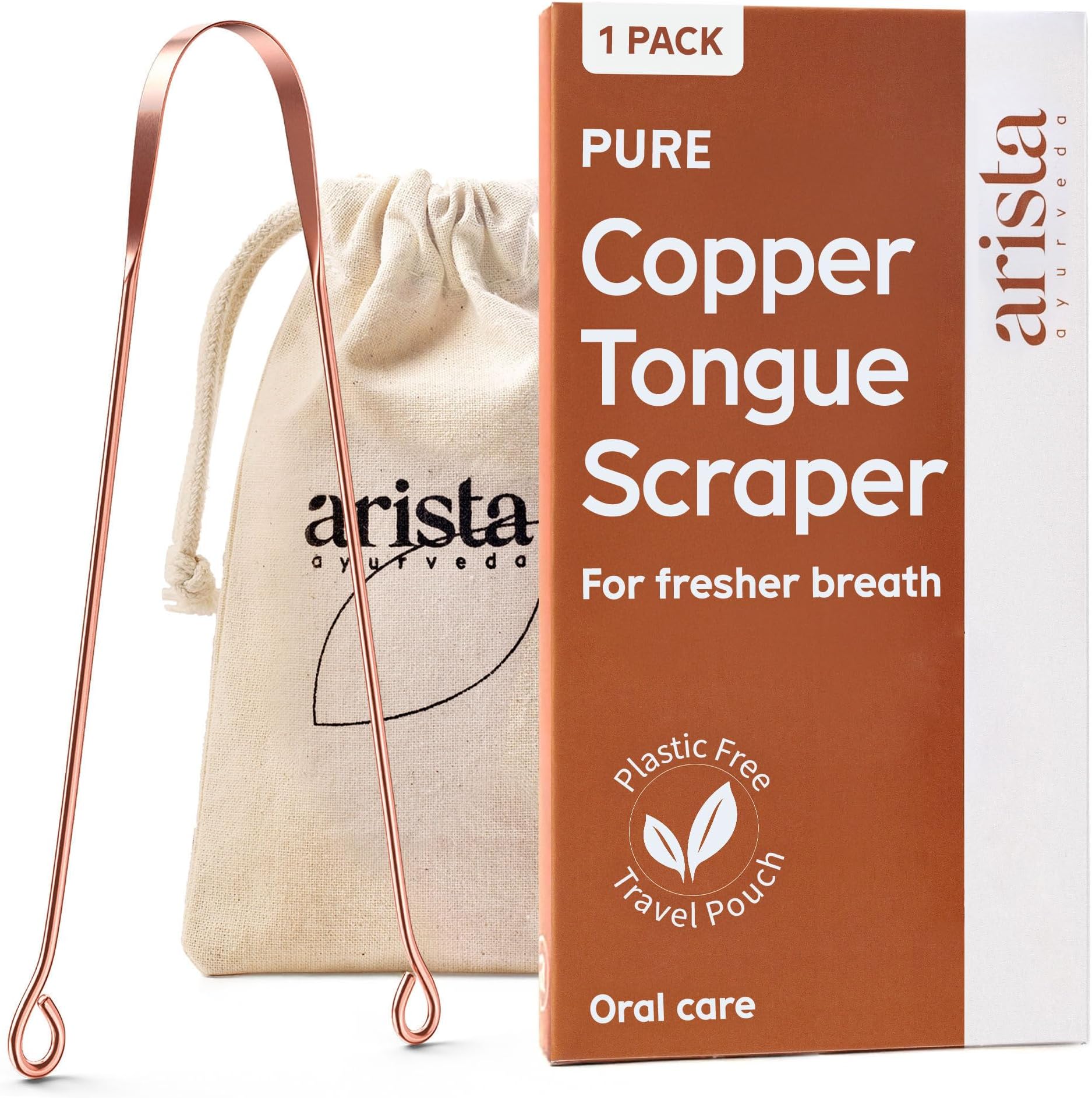 Arista Tongue Scraper 1 Pack, Tongue Cleaner for Adults, Copper Tongue Scraper, Bad Breath Treatment for Adults, Ayurveda Products, Oral Care Product
