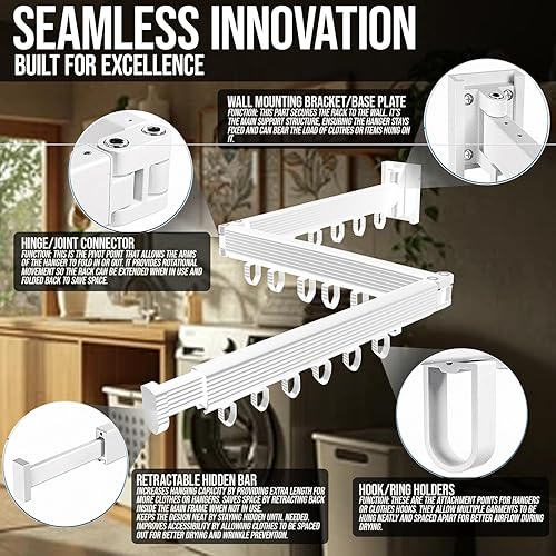 Miniatura 2 de Percha de ropa plegable de tres pliegues montada en la pared estante de secado de ropa retráctil, ahorro de espacio para baño, balcón, vestíbulo,