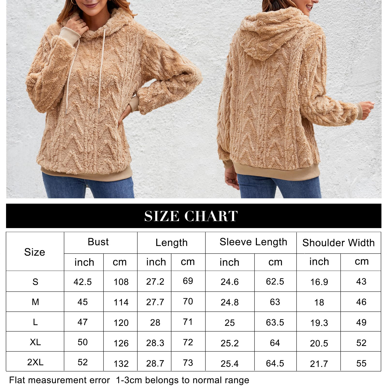 Sweat à Capuche Femme Pull à Capuche en Polaire Oversize Jacquard Cordon de Serrage Hoodie Pullover à Manches Longues