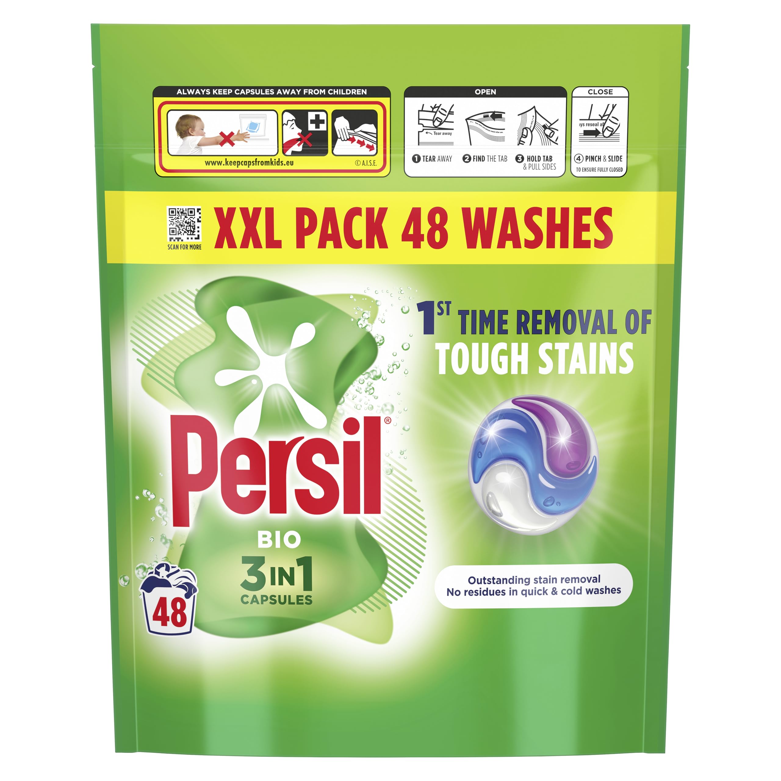 PersilBio 3 in 1 Washing Capsules 1st time removal of tough stains outstanding stain removal in quick & cold washes 48 washes