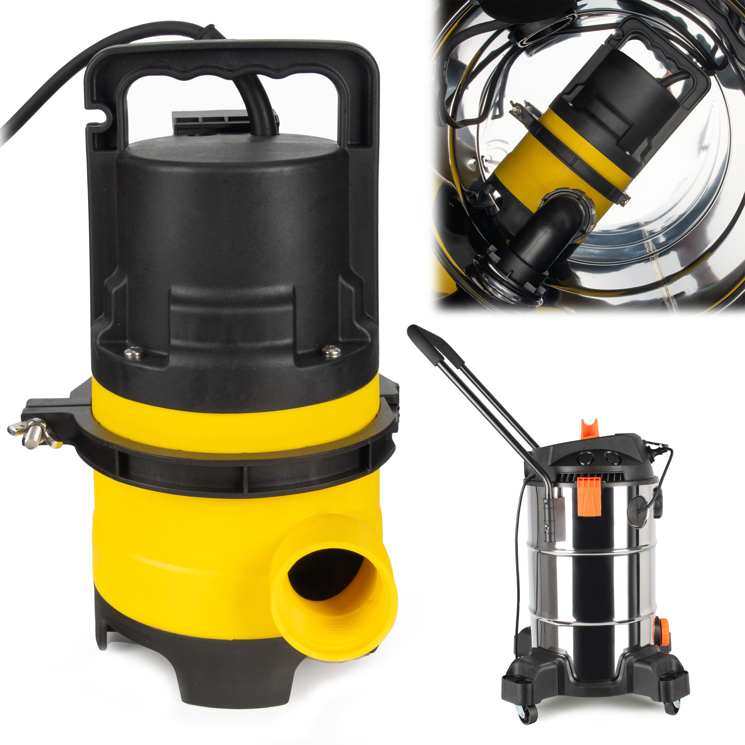 COIL Aspirador de lodo de estanque, limpiador de piscinas, depósito (35 l), potencia de succión: 18 KPa, bomba de drenaje de 600 W, 1400 W