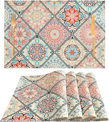 Miniatura 20 de Juego de 4 manteles individuales para mesa de granja, de lino, lavables, resistentes al calor, tela lavable, impermeable, rectangular, para cocina,