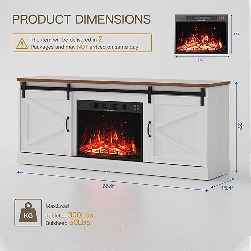 Miniatura 2 de Trumbeak Soporte de TV para TV de 70 y 75 pulgadas, centro de entretenimiento de 67 pulgadas con armarios de almacenamiento y puerta corredera,