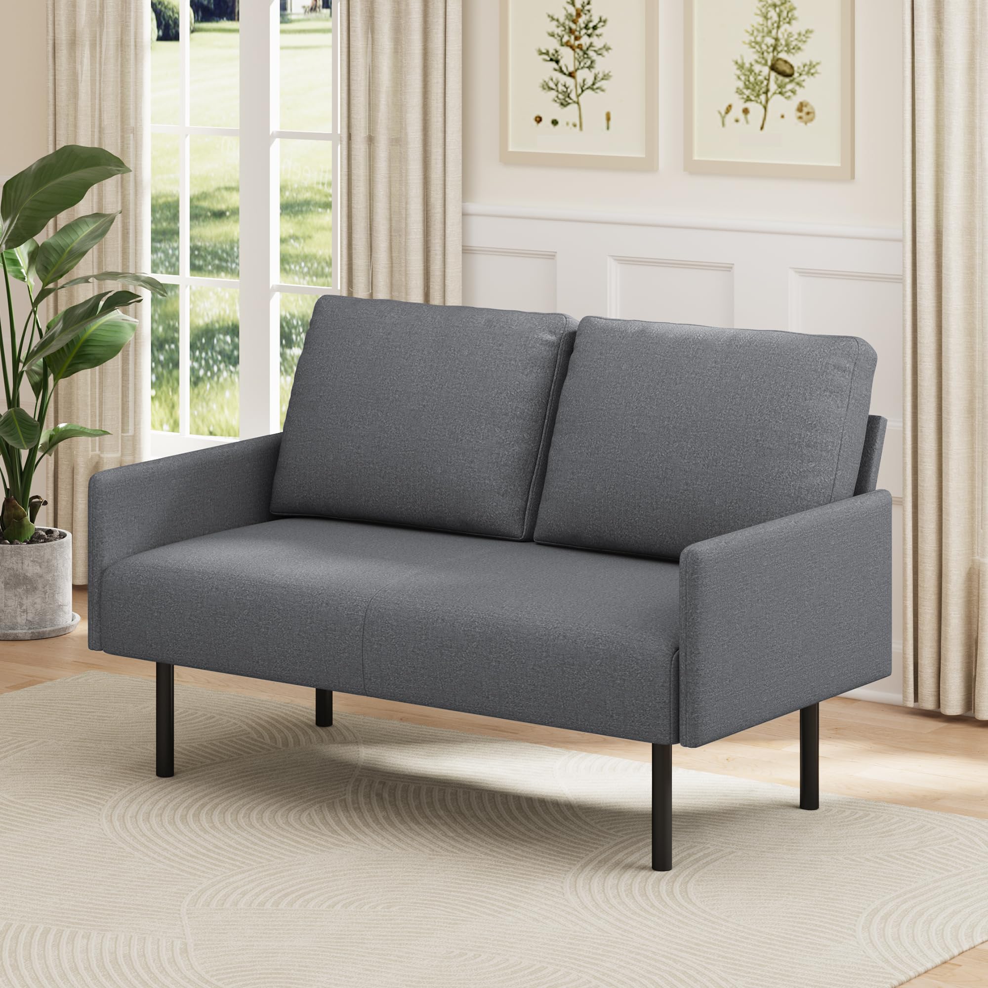 Sofá de Terciopelo de Rizo, Sofá Doble Ergonómico，Gris Oscuro | Espuma elástica relleno, armazón metálico reforzado, diseño minimalista versátil， Ideal para salones pequeños, apartamentos