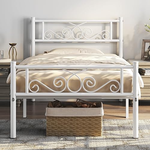 Miniatura 46 de Topeakmart Base de cama clásica de metal de 13 pulgadas con cabecero, base de colchón, plataforma de cama, base de cama con listones, tamaño Negro