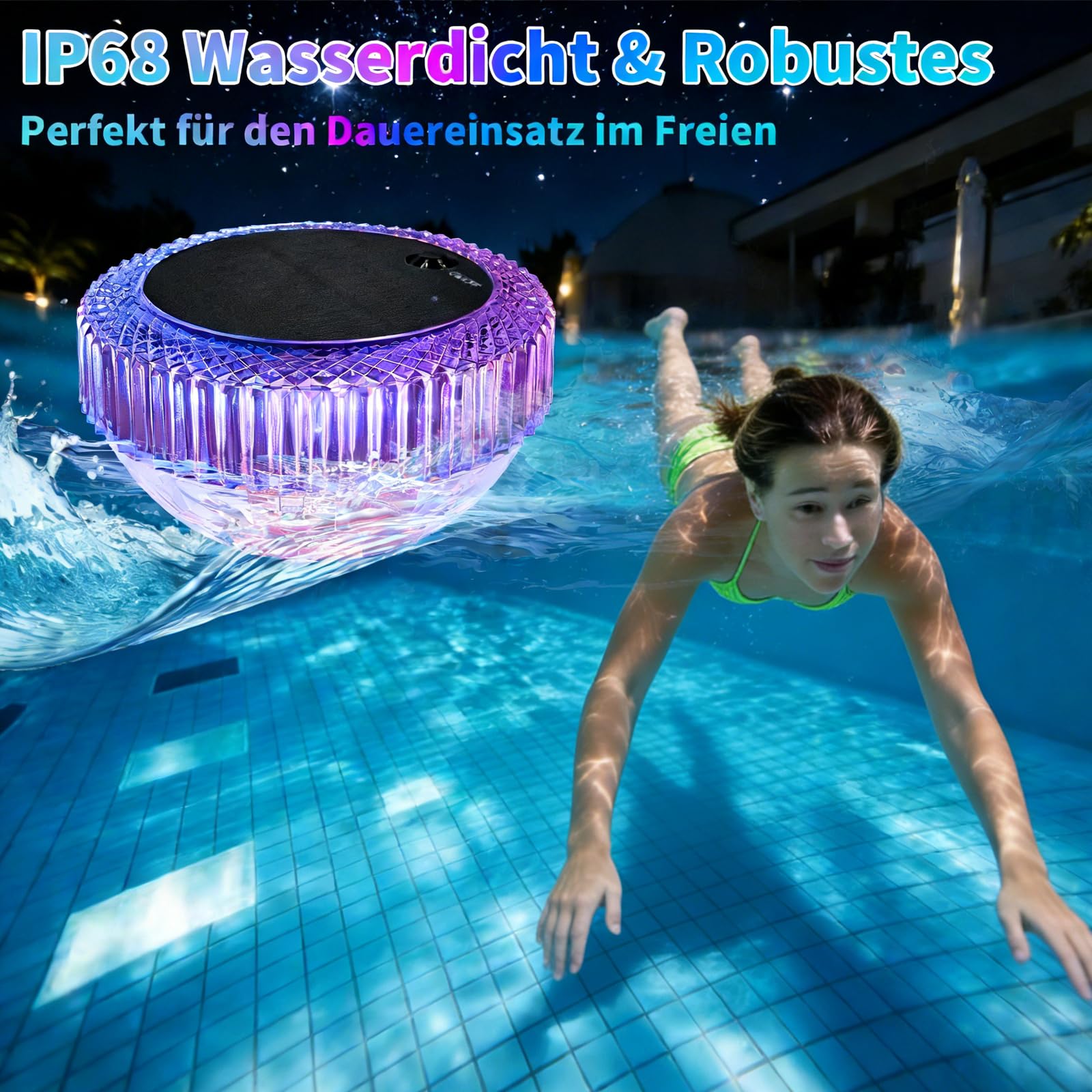 SIBI LIGHTING Schwimmende Poolbeleuchtung Solar, RGBW Poollicht mit Fernbedienung, IP68 Wasserdicht Pool Beleuchtung für Schwimmbad, Teich, Party, 2 Stück