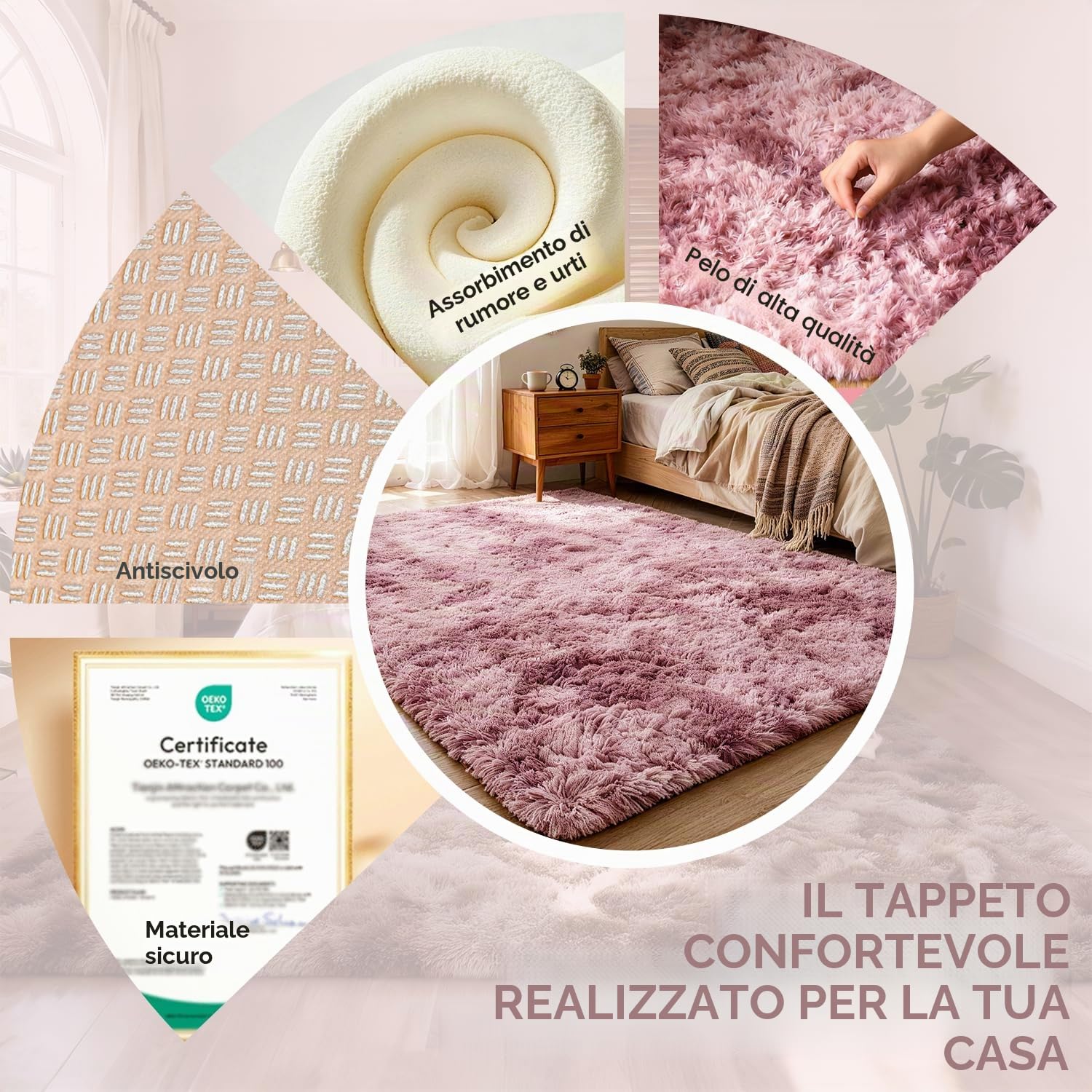 Tappeto Peloso Soggiorno Tappeti per Grandi Dimensioni Salotto Moderno cameretta Bimba tappeti,Tappeto morbido e Antiscivolo soffice per la camera da letto(viola rosa,200 x 300 cm)