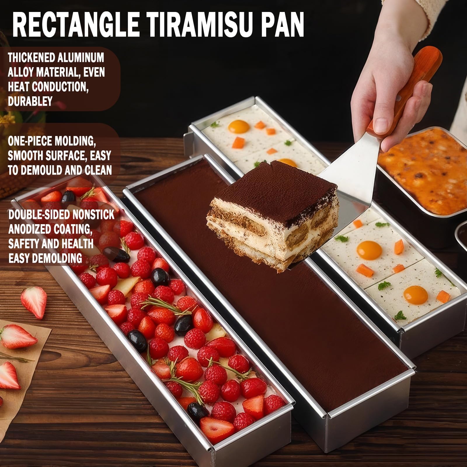 Tiramisu-Kuchenform mit Antihaftbeschichtung, Aluminiumlegierung, abnehmbare Backform für Käsekuchen, Mousse, Brownies, inklusive Acryl-Deckel und Metallspatel