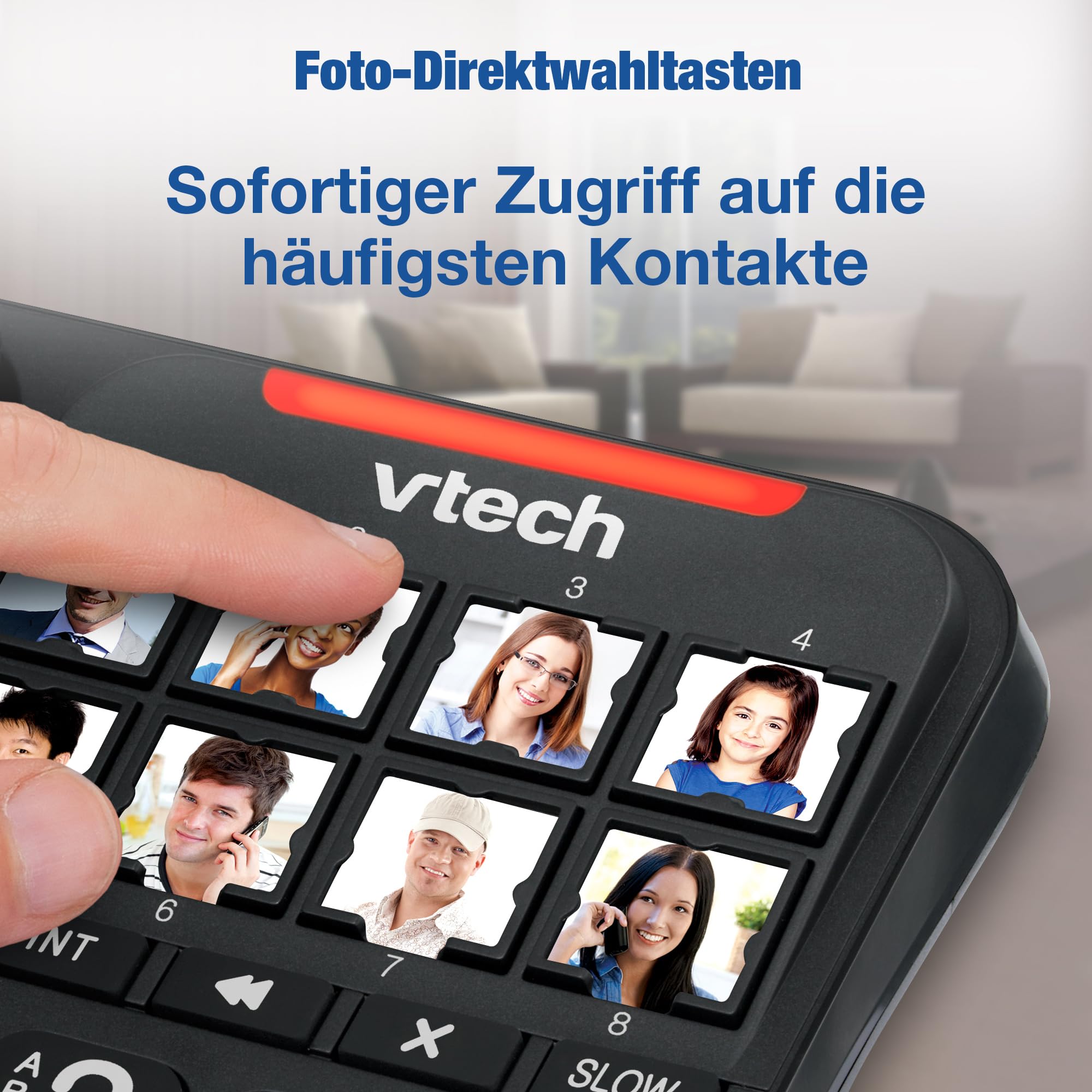 VTech Schnurgeb./Schnurloses Telefon, Digit. Anrufbeantworter, 8 Foto-Direktwahltasten, große Tasten/Display, hörgerätekompatibel, Lautstärkenregler, Opt. Rufanzeige, Anrufblocker | CL6550