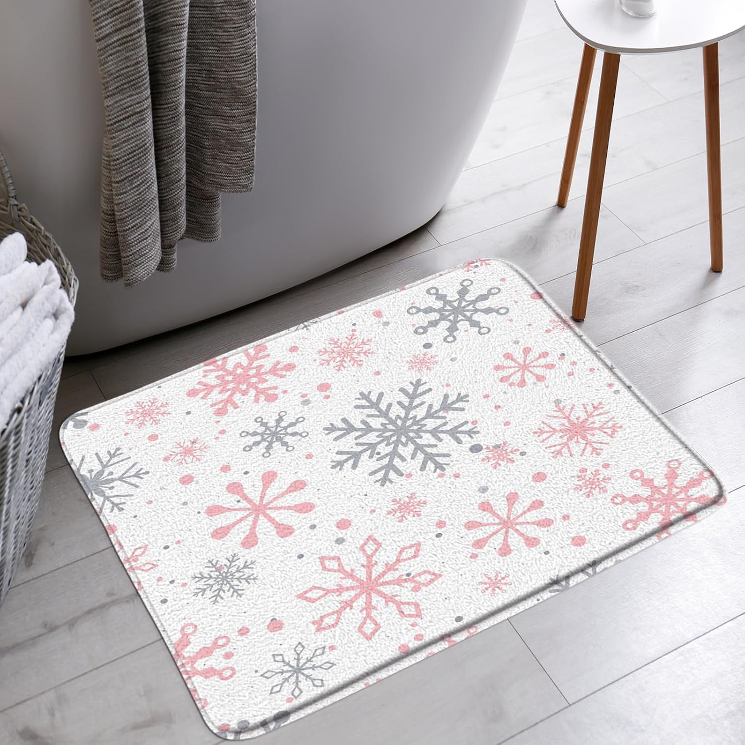 Christmas Snowflake Bath Mat Blue Gray Snowflake Polka Dot Winter Holiday Bathroom Bathtub Floor Rugs Doormat Toilet Decor,24 x 70 in