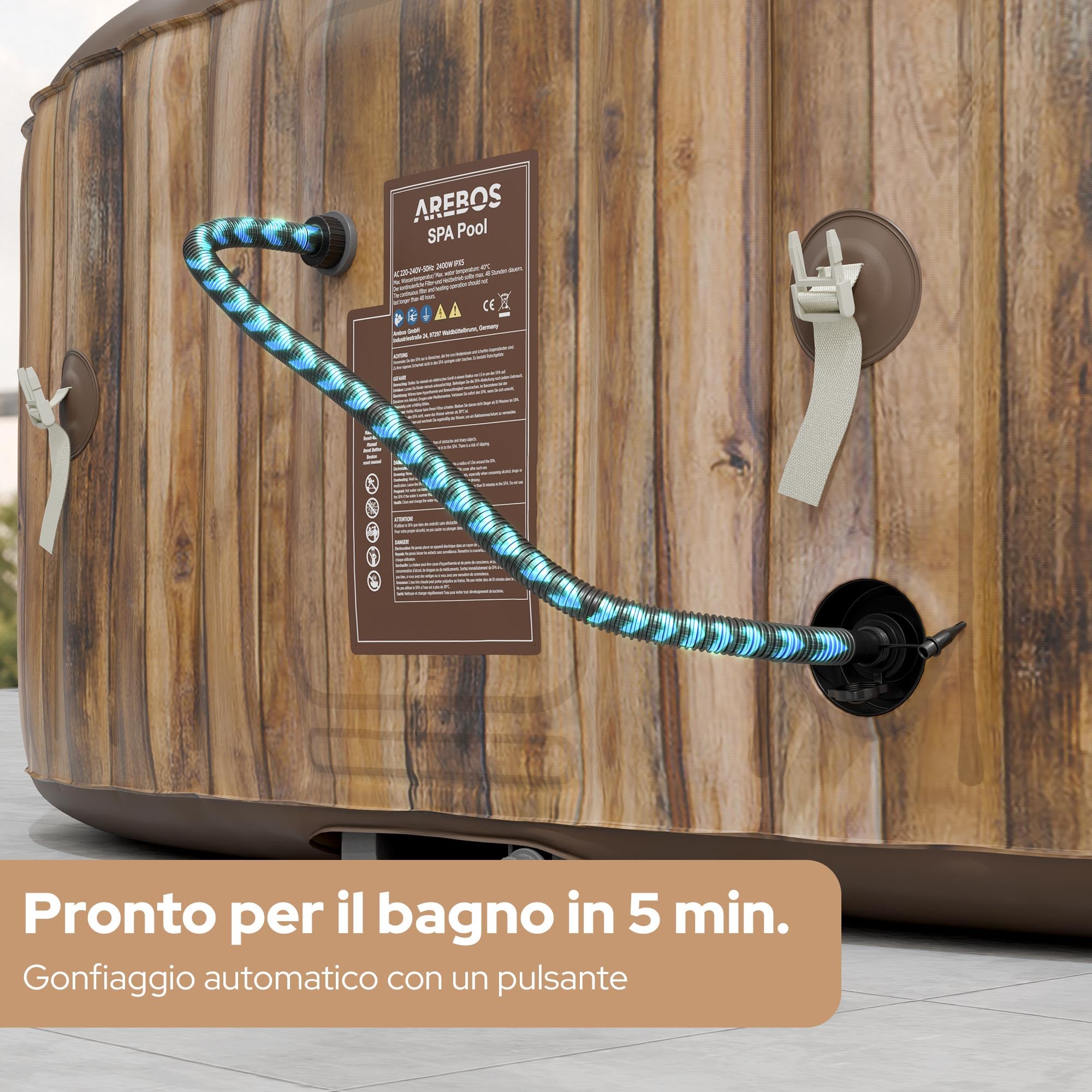 Arebos Vasca idromassaggio | Gonfiabile | Indoor & Outdoor | 190x120 cm ovale | 2 persone | 90 getti di massaggio | con riscaldamento | 550 litri | Incl. copertura | Bubble Spa & Wellness Massage