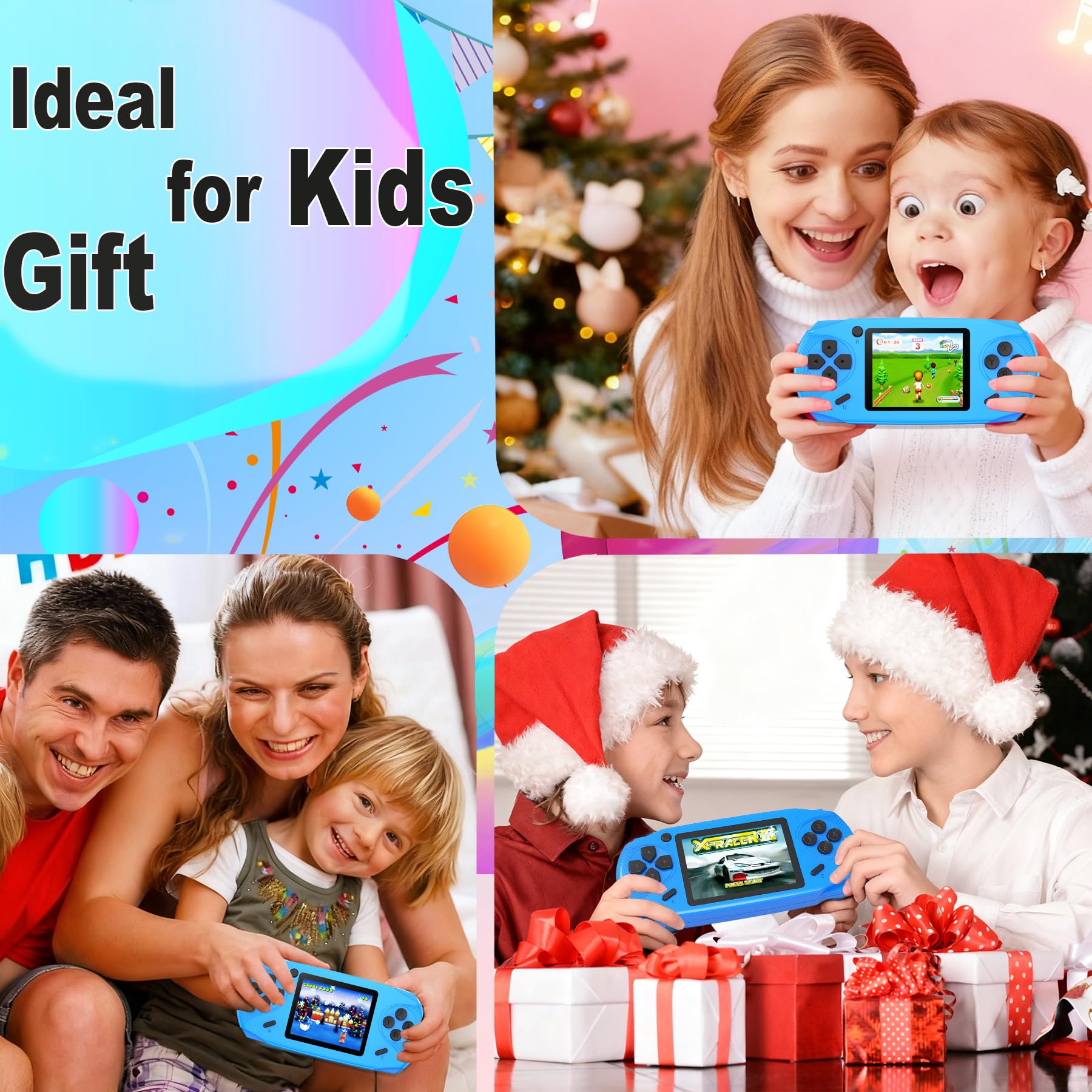 16 Bit Handheld Spielekonsole für Kinder 220 Retro-Videospiele Blau | 3.0 Zoll HD Display, USB-C Wiederaufladbar, 6+Hrs Spielzeit,Tragbar,Einfach zu Bedienen,Geschenk für Jungen Mädchen