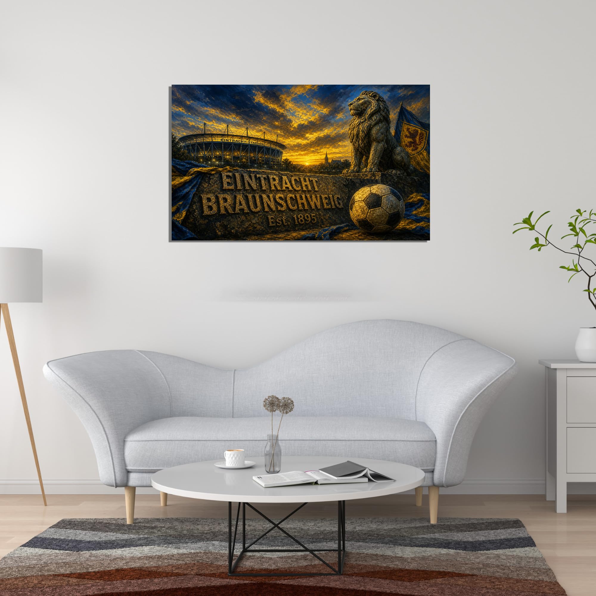 Braunschweig Kunstdruck auf Leinwand, Motiv: Fußball-Motiv, Stadion, Heimdekoration, 30,5 x 40,6 cm, Blau / Gelb