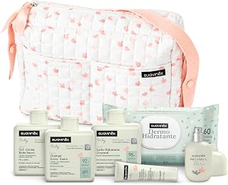 Suavinex, Bolso Carro Bebé con Cosmética: Gel Syndet + Champú Extra Suave + Loción Hidratante + Pomada Pañal 30 ml + Baby Cologne 50 ml + Toallitas. Regalo Recién Nacido, Canastilla, Rosa