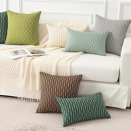 Miniatura 6 de Kevin Textile - Juego de 2 fundas de almohada rectangulares, fundas de almohada decorativas de lino a rayas para sofá, dormitorio, sala de estar, 12