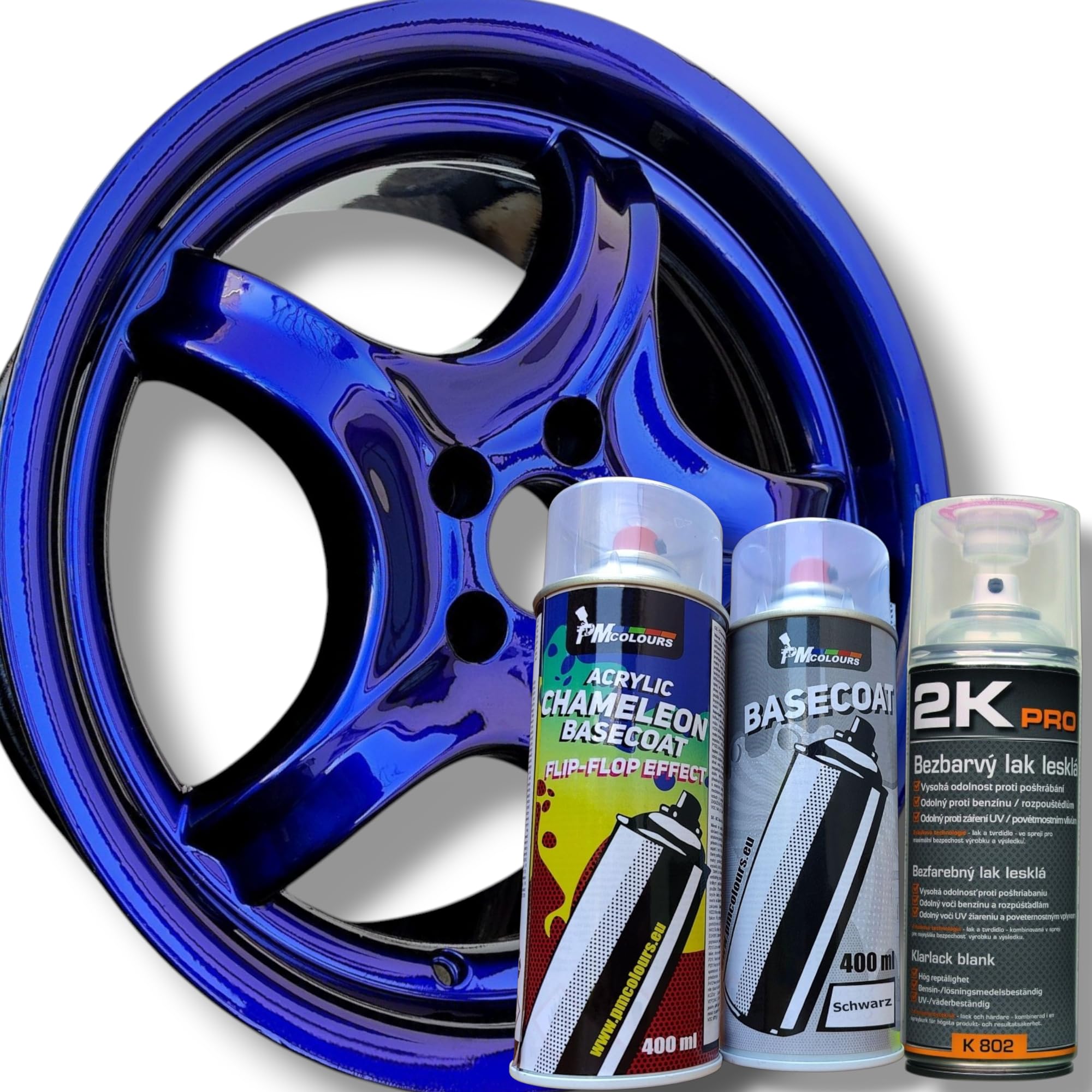 Flip Flop Lack mit Multi Color Chamäleon-Effekt VULCAN (blau-schwarz), 400 ml Sprühlack + Schwarze Basis & 2K PRO Klarlack (Set 3×400 ml, Gesamt 1200 ml)