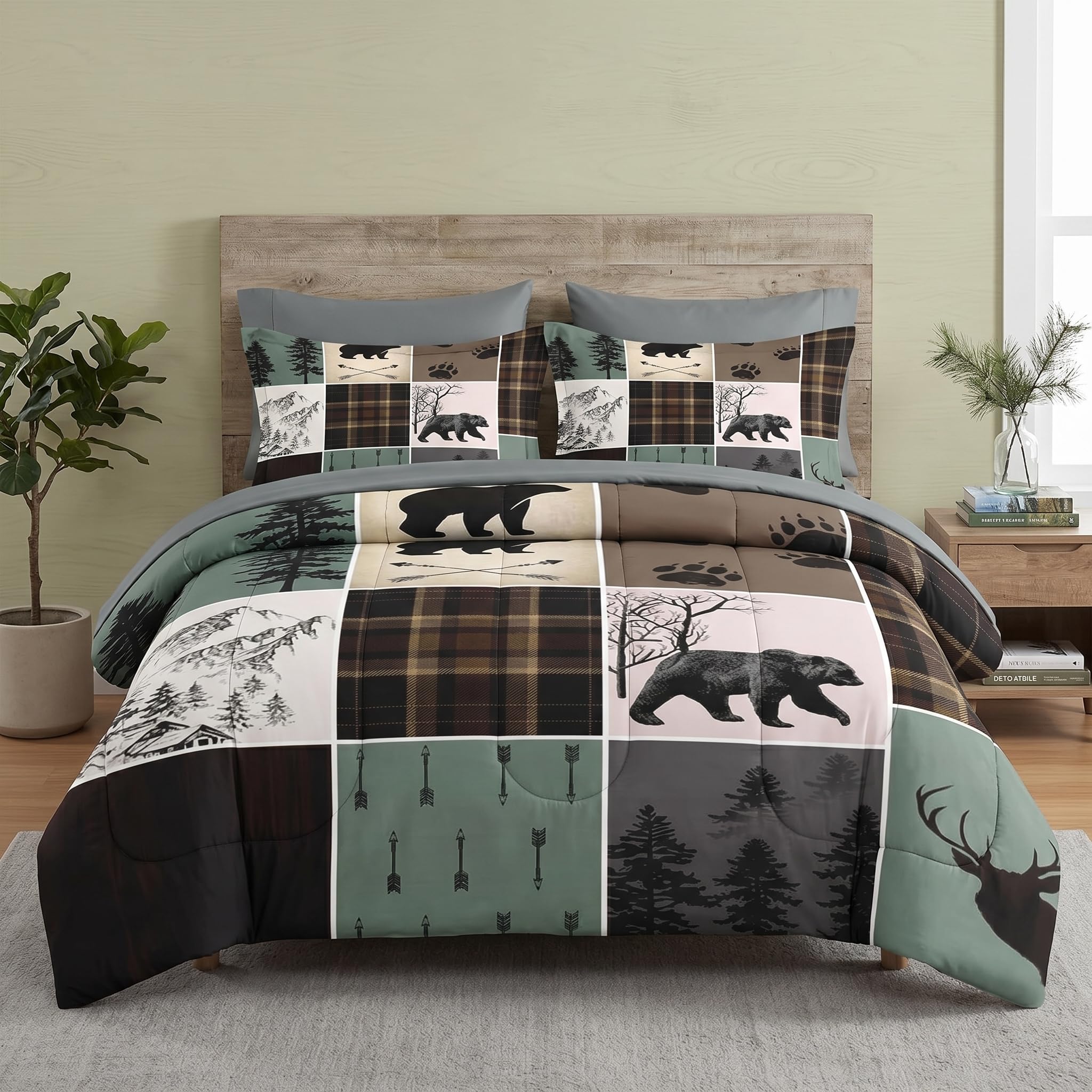 Pamnest Queen Comforter Set with Wildlife Hunting Deer Print
