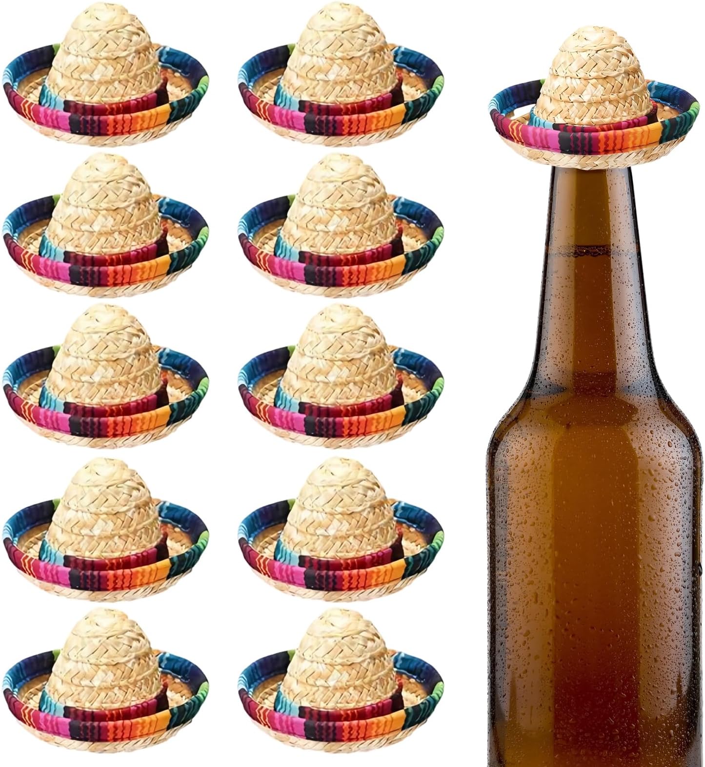Falafoty Mini Mexican Sombrero Hats, 10PCS Cinco De Mayo Fiesta Straw Hats Party Costume for Kids Adult Dress Up, Colorful Straw Sombrero for Fiesta Carnival Summer Mexican Theme Party Decoration