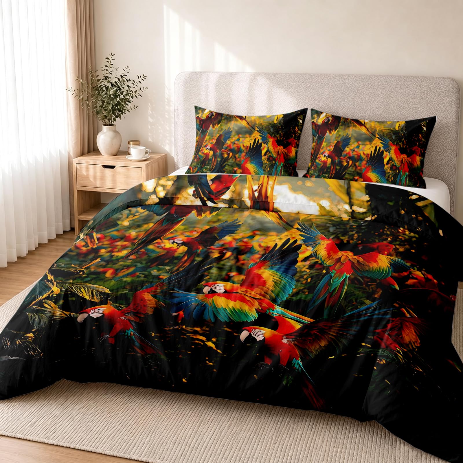 Housse De Couette 200x200 Jungle Tropicale Parure De Lit 2 Personnes