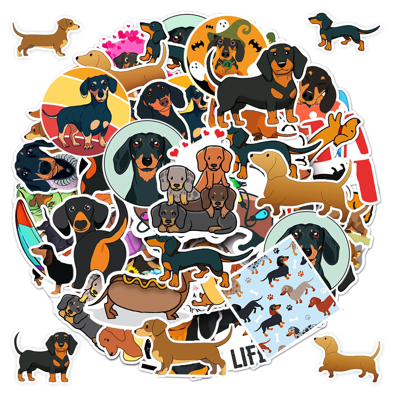 YSDYY 100 Dachshund Stickers, Cartoon Cute Stickers, Animal Stickers, Children'S Stickers, Can Be Used To Decorate Mobile Phone Cases, Luggage, And Notebooks