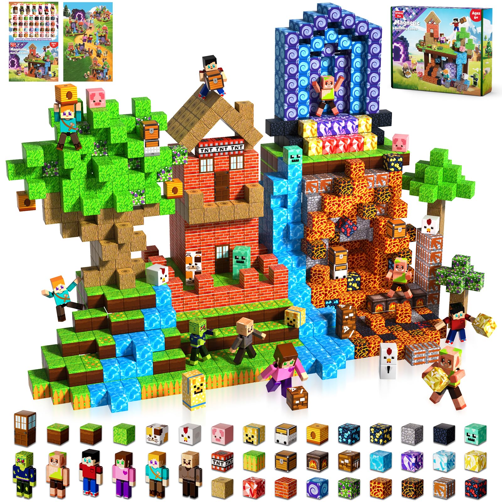 Magneverse Costruzioni Magnetiche 210 Pezzi + 6 Personaggi - Entra in una Foresta Incantata e Vivre un'Avventura Magica, Giocattolo per Sviluppare la Fantasia, Regalo per Bambini 6-12 Anni