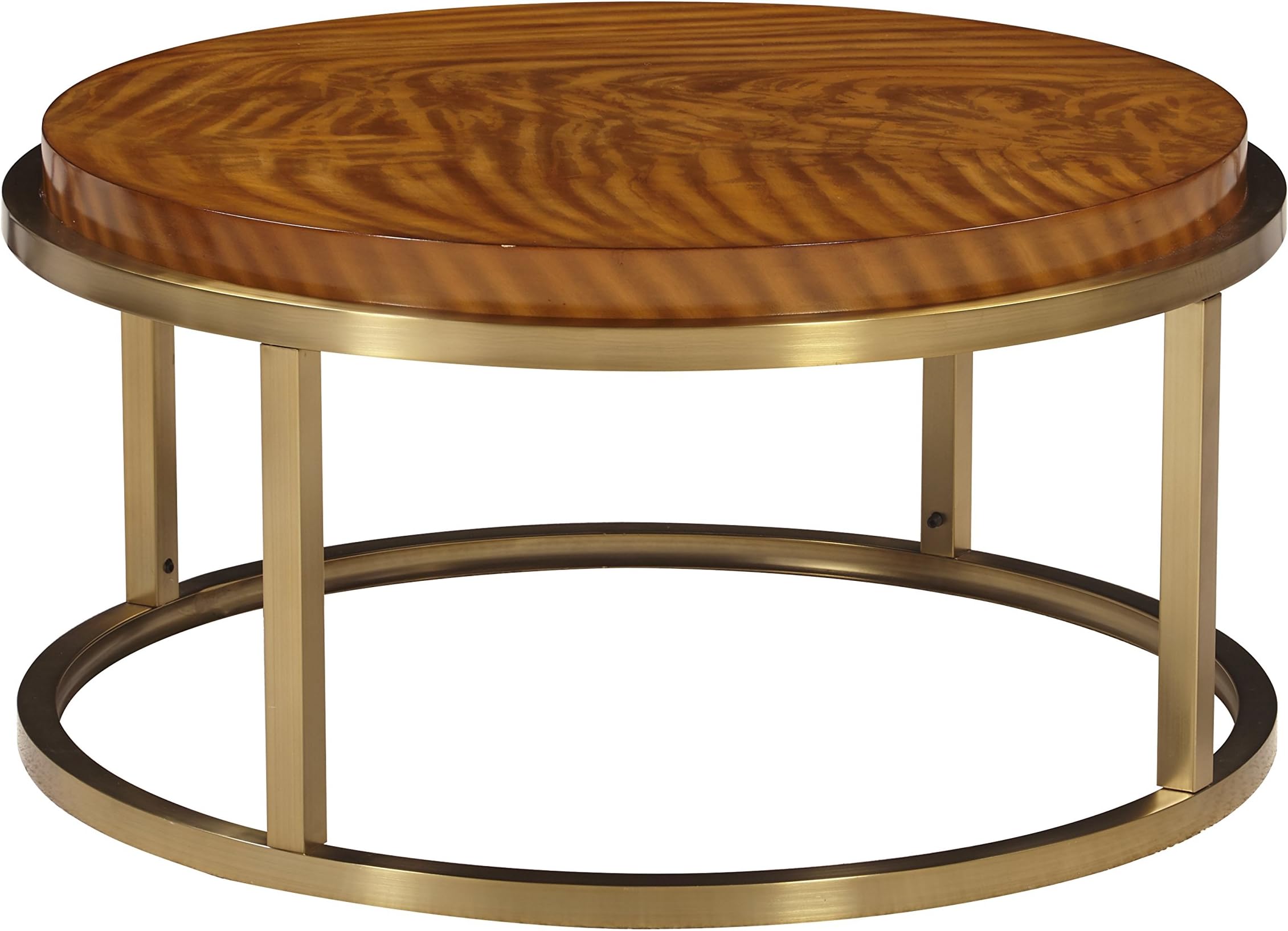 The Amazing Home Sausalito Round Coffee Cocktail Table, Brass and Exotic Veneer
