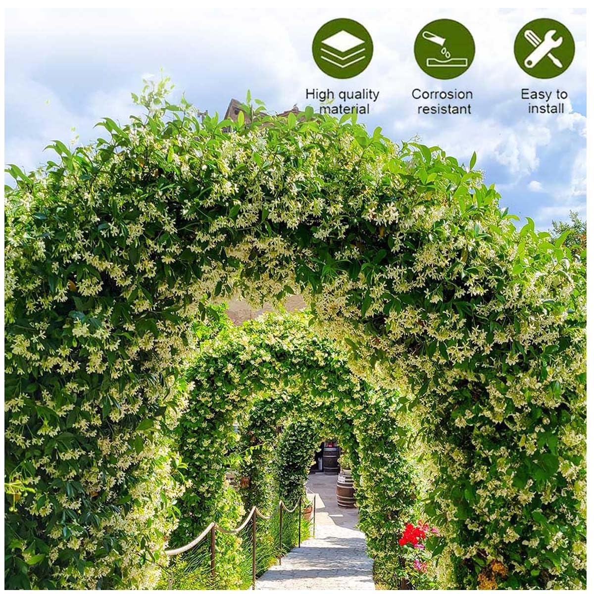 Arche Jardin pour Grimpantes, Arceau à Rosier Grande, Large 140cm 180cm 220cm 260cm 300cm 340cm pergola en Metal, Robuste Arche de Mariage Acier(Black,340cmx230cm)