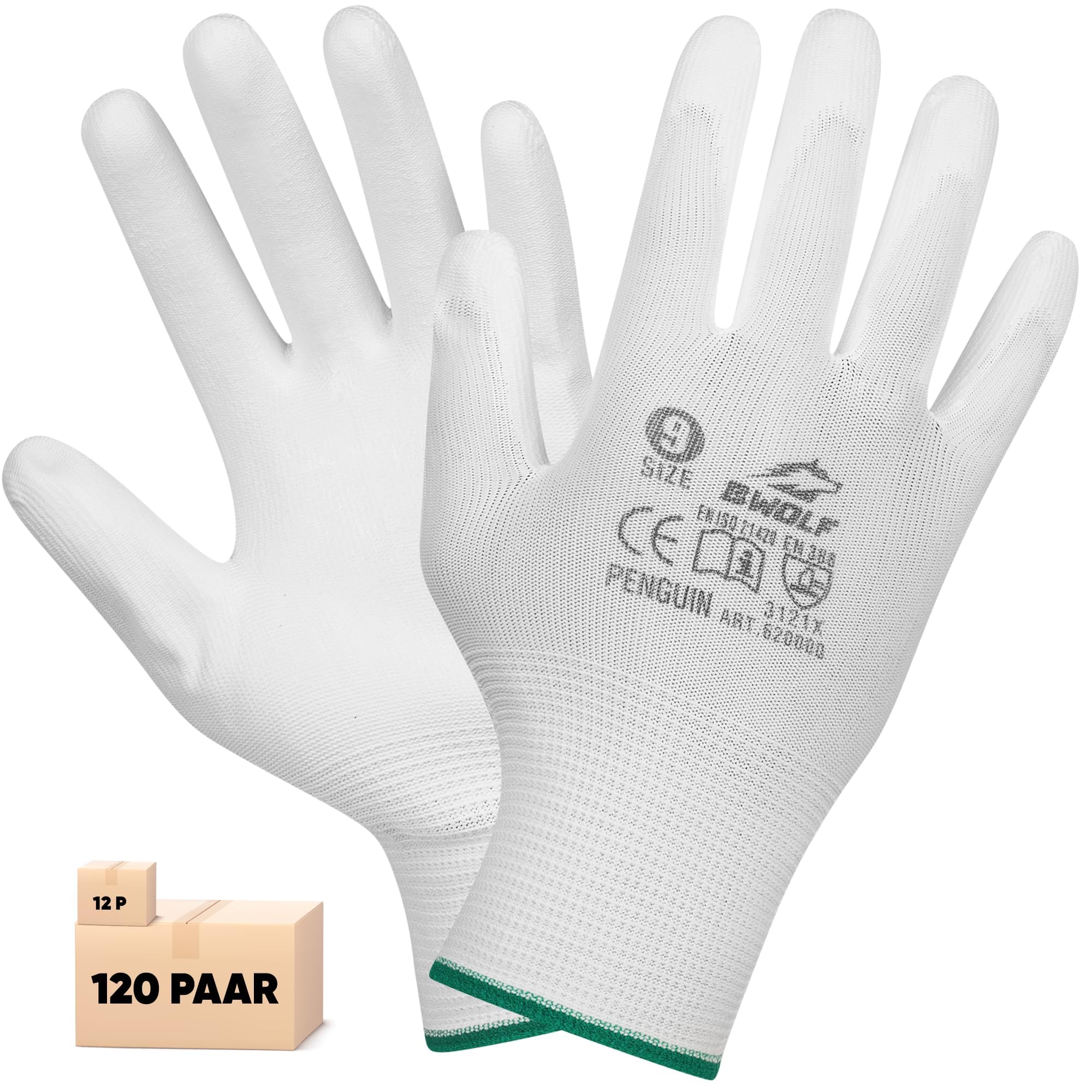 SBS 12 Paia Guanti Da Lavoro In Nylon Taglia 7 - Rivestimento PU, Traspiranti, Senza Cuciture, EN 388