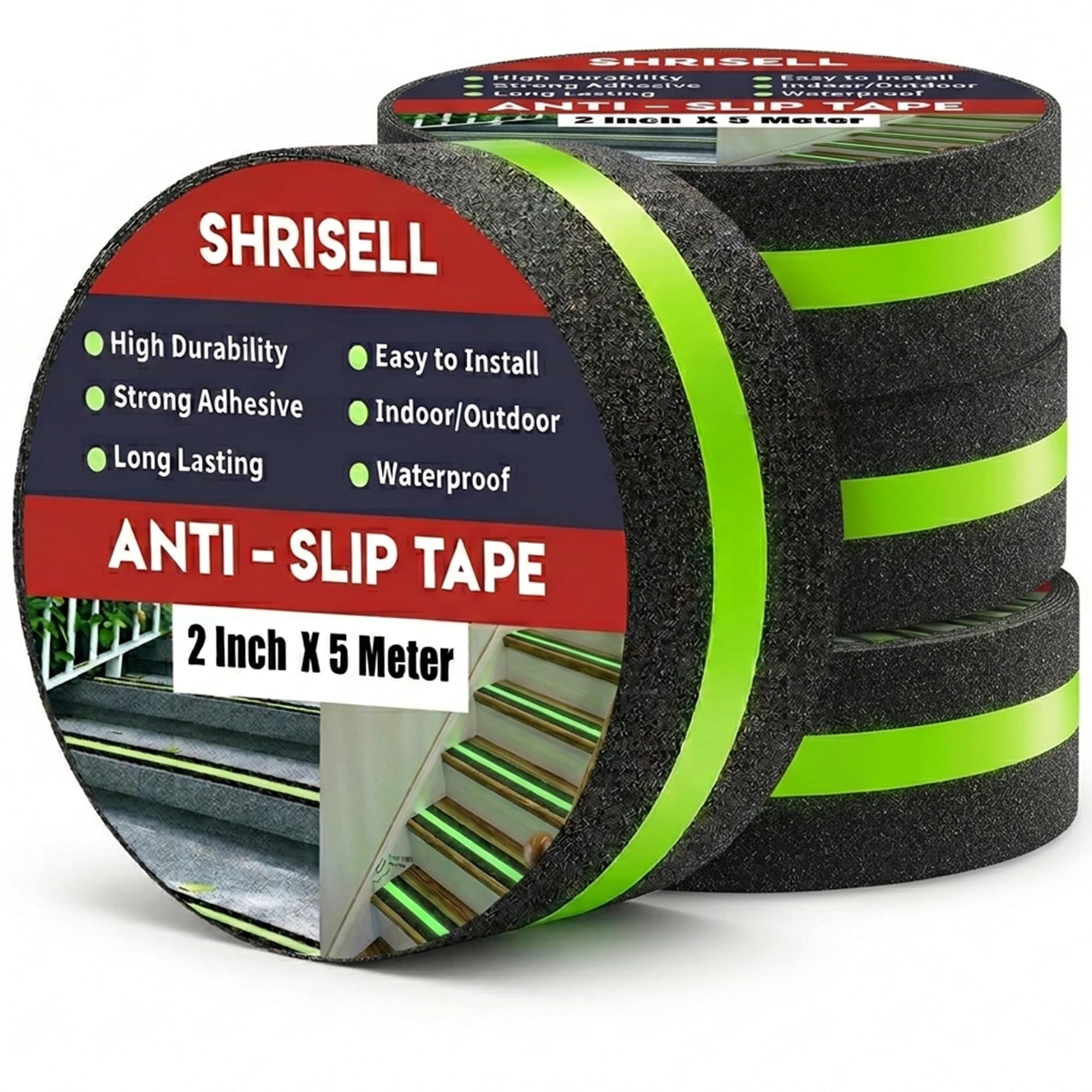 20 Meter Anti Slip Tape for Stairs Waterproof | Anti Skid Grip Tape with Glow in Dark Radium Stripe | Non Slip Traction for Stair Treads, Tiles & Bathroom Floor | Indoor Outdoor | 2 Inch x (66 FOOT)-image-21