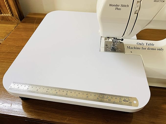 DesignMe Extension Table for USHA Excella DLX Wonder Stitch Plus Sewing machines Heavy wood for stability| Height Adjustable with measuring scale (Teak)
