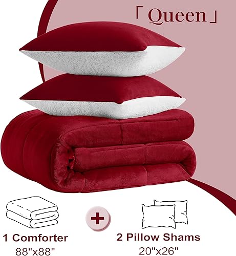 Miniatura 6 de Basic Beyond Juego de edredón Queen  Juego de edredón de vellón sherpa de lujo para cama Queen, suave y cálido, juego de edredón de tamaño Queen