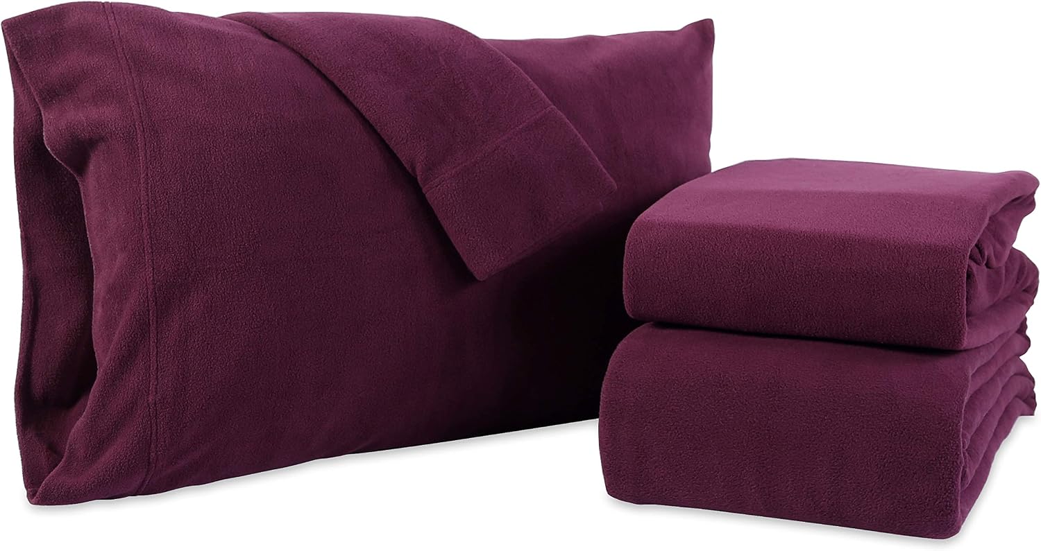 Berkshire Blanket Microfleece Sheet Set | Super Soft Cozy Fleece Sheets | All-Season Warmth | Dark Purple | Queen (90" x 100")