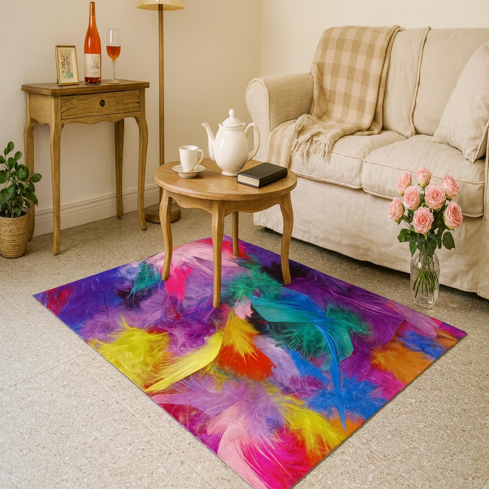 Tapis de salon coloré abstrait pour créer un coin lecture cosy et moderne