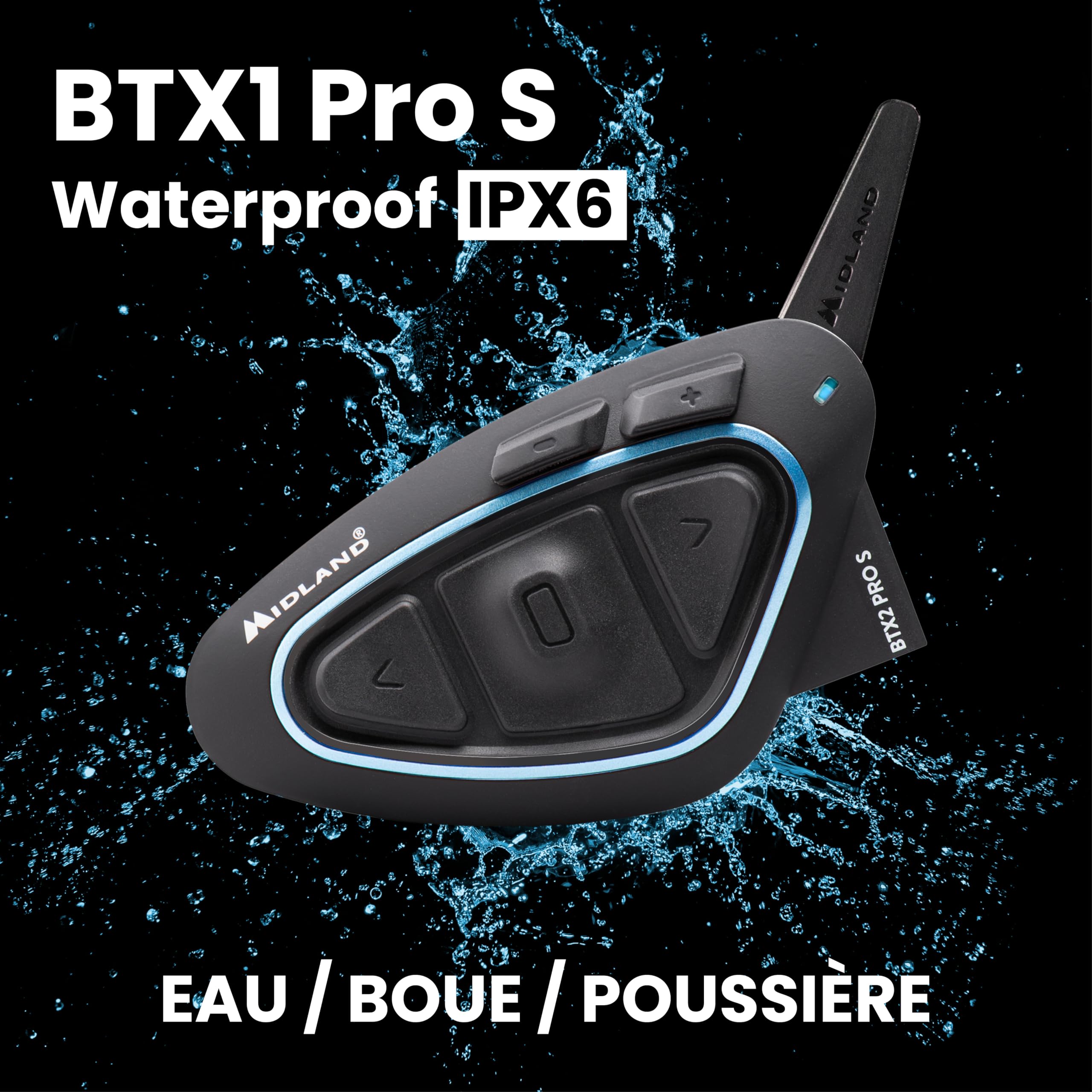 Midland - Intercom Moto Duo pour 2 Casques BTX2 Pro S LR Twin Universal, Écouteurs Bluetooth sans Fil Casque Moto Étanche IPX6 Double Processeur BT 1,6Km, 4 Couple, Batterie 23H Anti Bruit Audio Hi-Fi