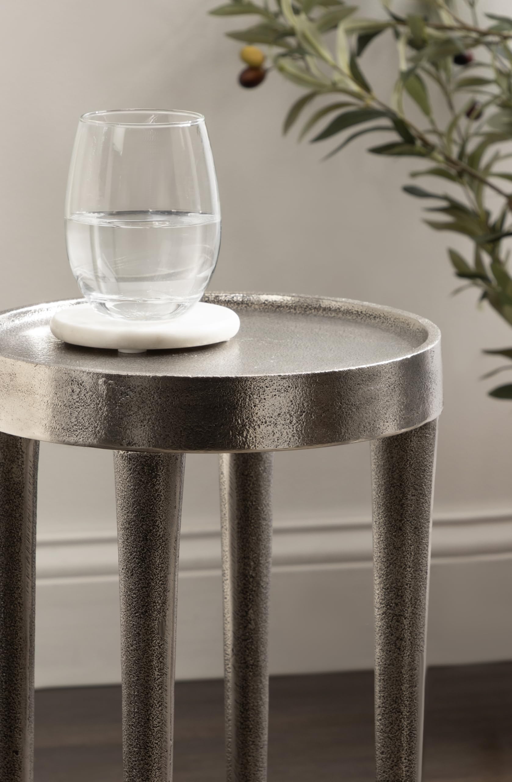 Kate and Laurel Rava Modern Metal Round Drink Table, 10 x 10 x 21, Antique Nickel, Cast Aluminum Accent Table for Use as Indoor Plant Stand or Living Room Decor Piece