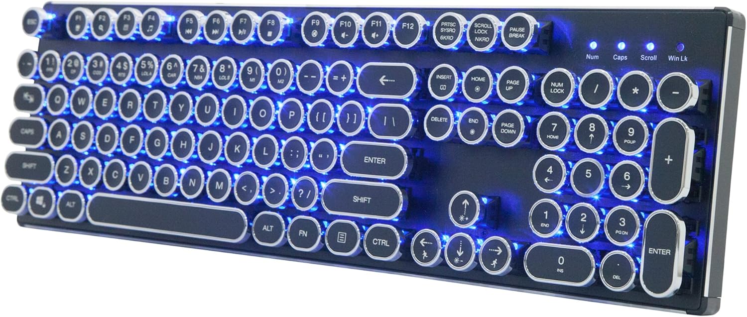 Migree USB Backlit Retro Typewriter Mechanical Keyboard with Blue Switch&Metal Base
