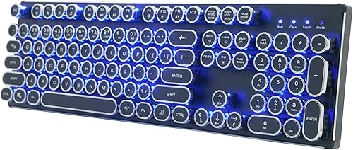Migree - Teclado mecánico retroiluminado USB Retro Typewriter - Khail BlueBrown Switch-Full Metal Boby-LED Vintage Inspirado Steampunk Gaming