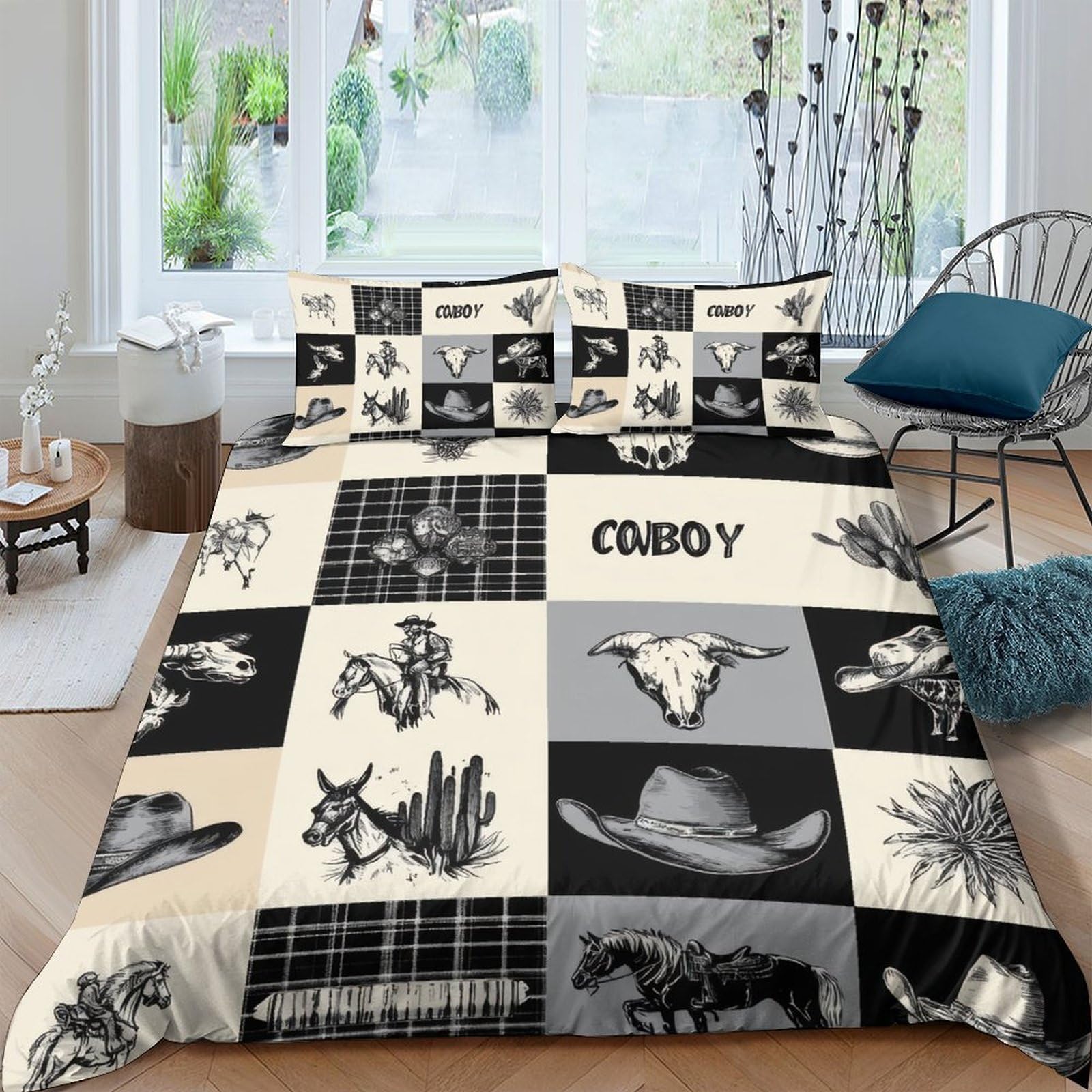 Ctjqhvkz Style-9 3D Printed Cowboy Western Fitted Sheet Microfiber Black Beige Rodeo Bed Cover For Bedroom Guest Room Decor Single（135X200cm）