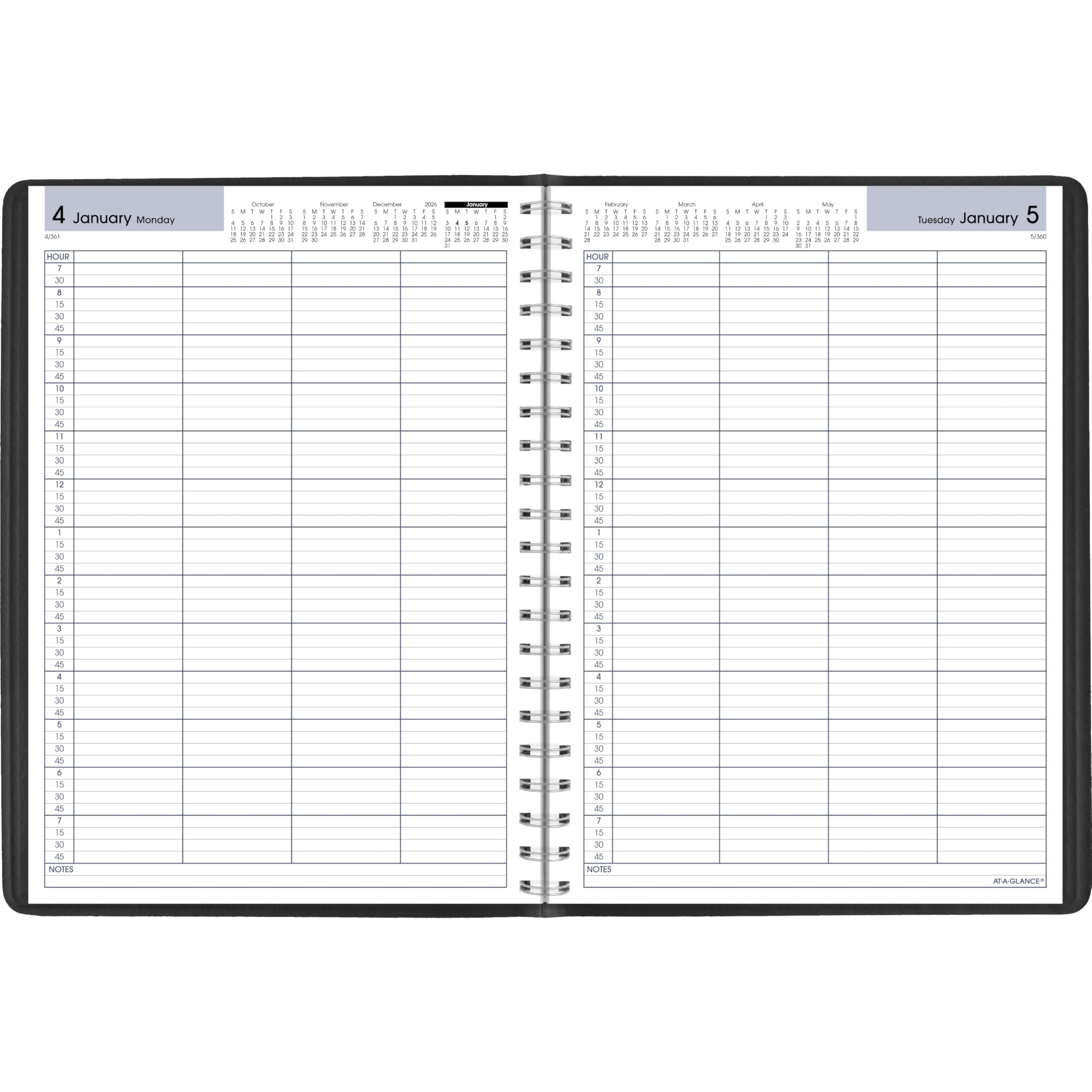 AT-A-GLANCE Agenda giornaliera 2027 per appuntamenti, 20,3 x 27,9 cm, quattro persone, quarto d'ora, DayMinder, nero (G5600027)