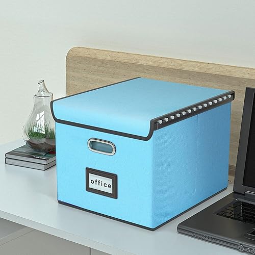 Vista 198 de Huolewa Cajas organizadoras de archivos con tapas, plegables de lino para colgar y almacenar con tobogán de plástico para oficina/decoración/hogar