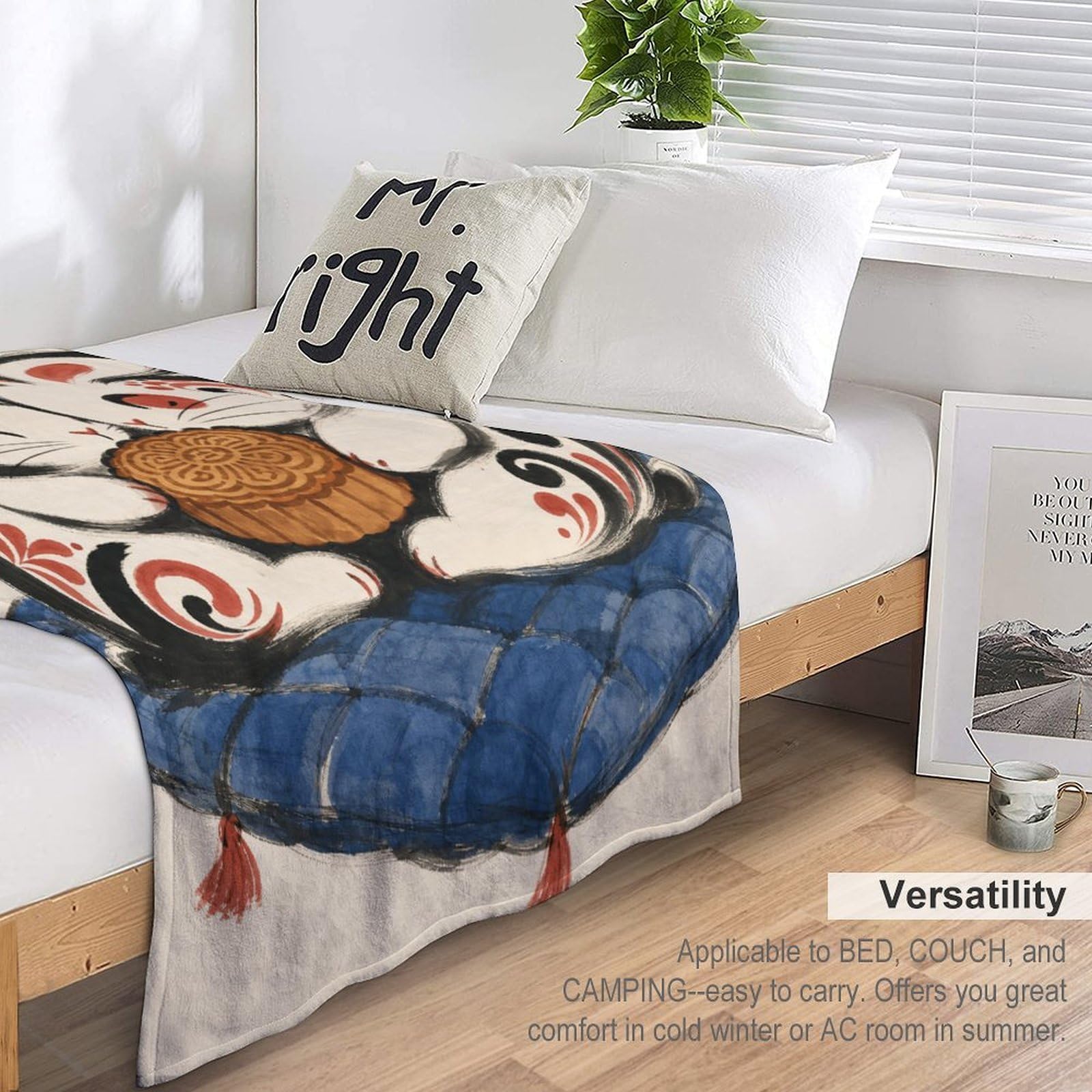 Pareja de Conejos con Tambor Manta Manta TV Calida Polar Sofa Dormitorio | manta sofa suave con Libro de cuentos de animales y Linda ilustración infantil, para sofa, cama, 175x200cm(70x80in)