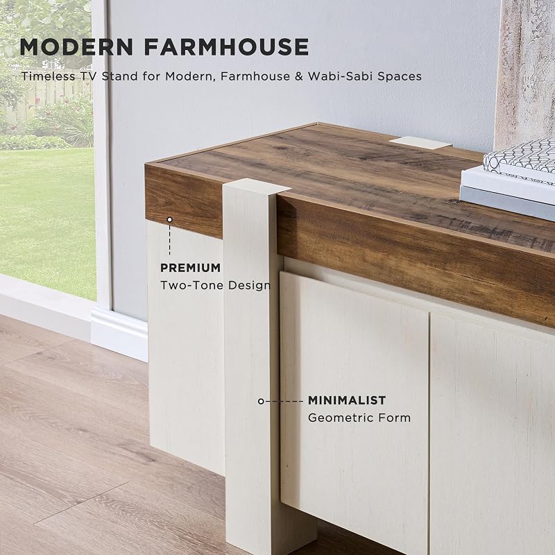 OKD 70" Modern Farmhouse TV Stand for TVs up to 80 Inch, Antique White image 4